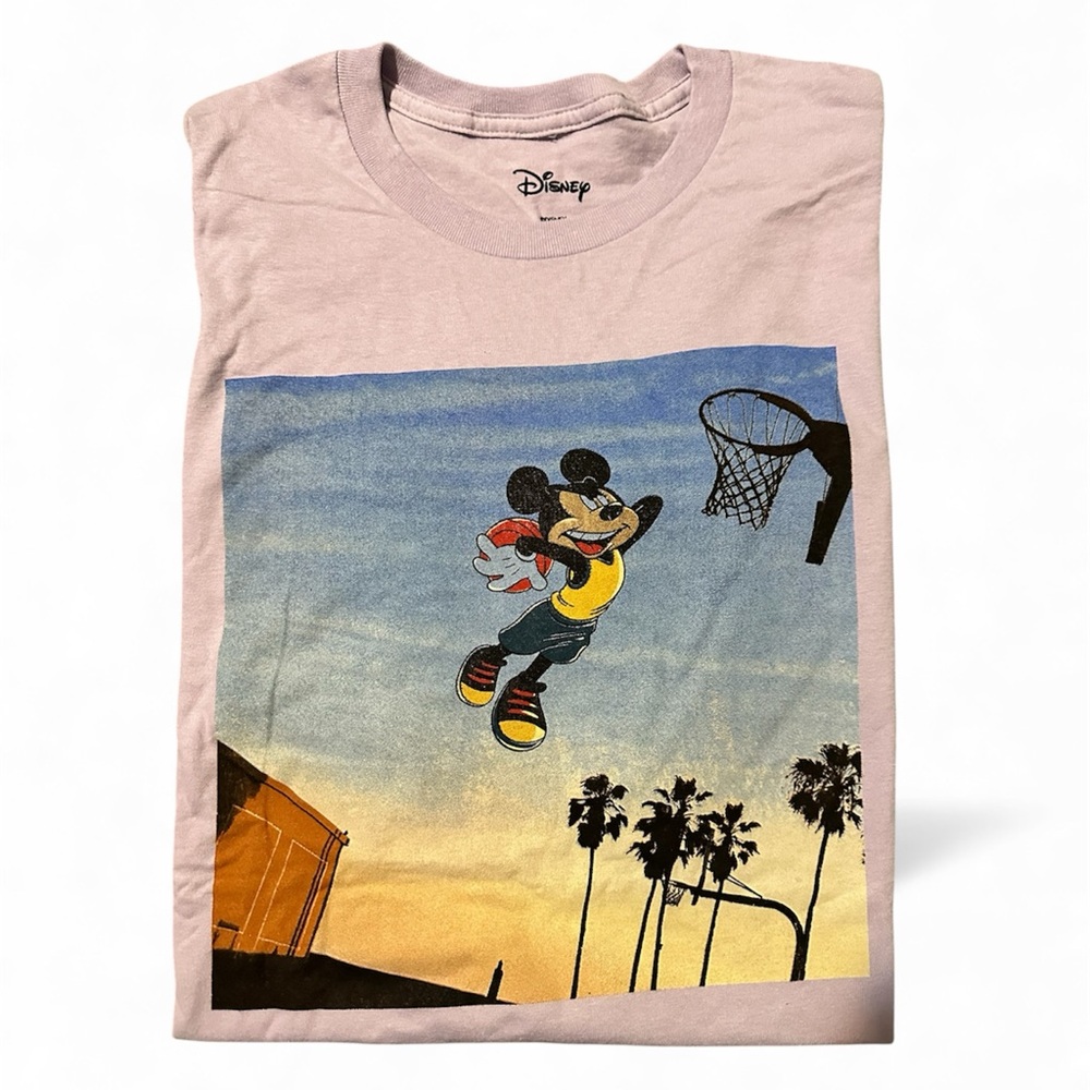 Disney Mickey Mouse Sunset Slam Dunk Lavender Tshirt Mens Large Graphic Tee New